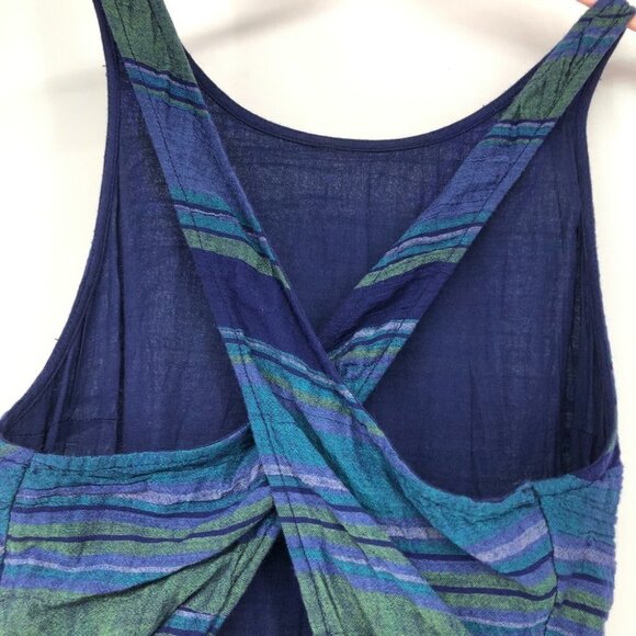 Roxy blue purple green striped halter cross back mini dress - Picture 12 of 13